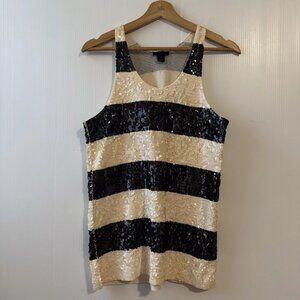 J. CREW COLLECTION Sequins Tank Top Cotton Sz XS Striped Ivory Black Women’s